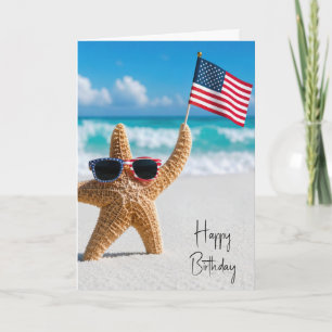 Tarjeta Estrella de mar de cumpleaños ondeando la bandera