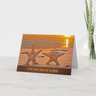 Tarjeta Estrella de mar del aniversario en la playa del at