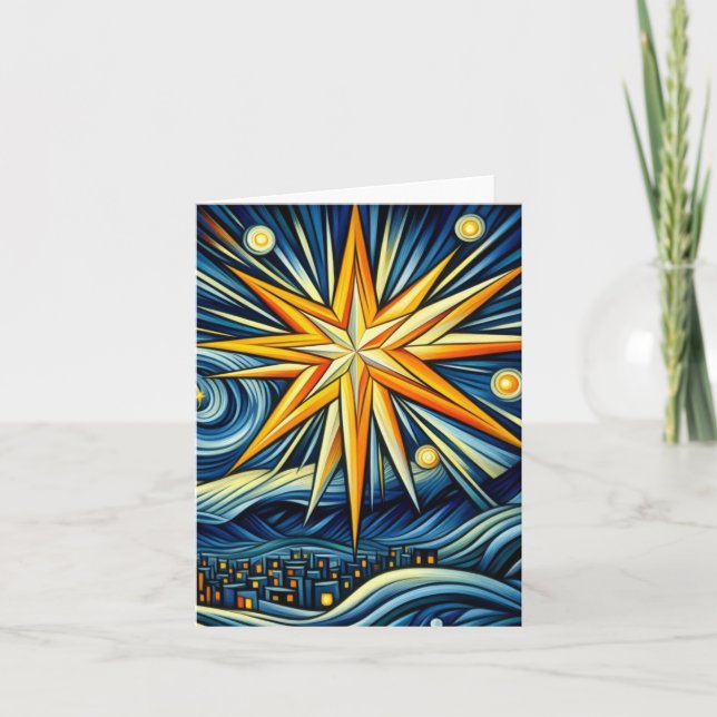 Tarjeta Estrella de Navidad del Arte Cubista (Anverso)