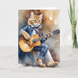 Tarjeta Estrella de rock de gato Tabby, naranja, toca guit