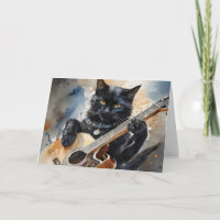 estrella de rock gato negro tocando guitarra acúst