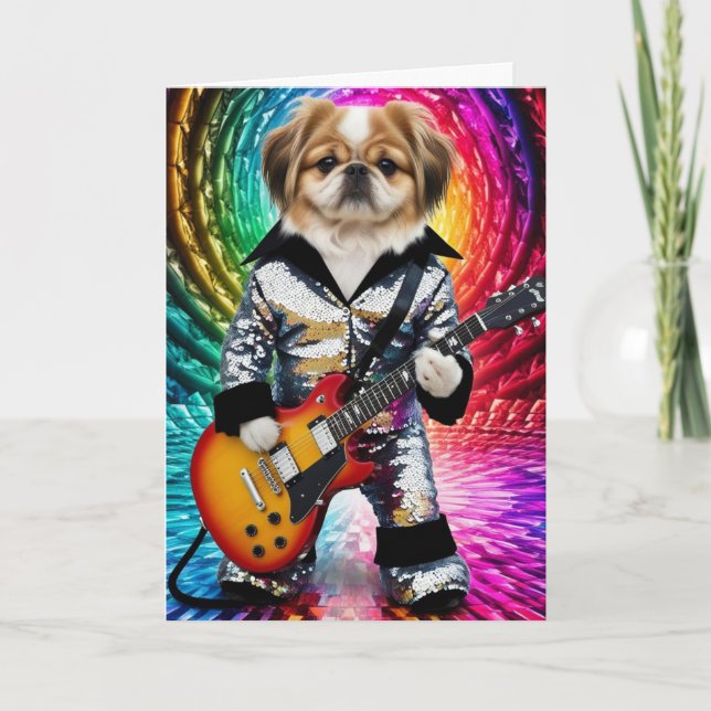Tarjeta Estrella de Rock Pekinés Divertida (Anverso)