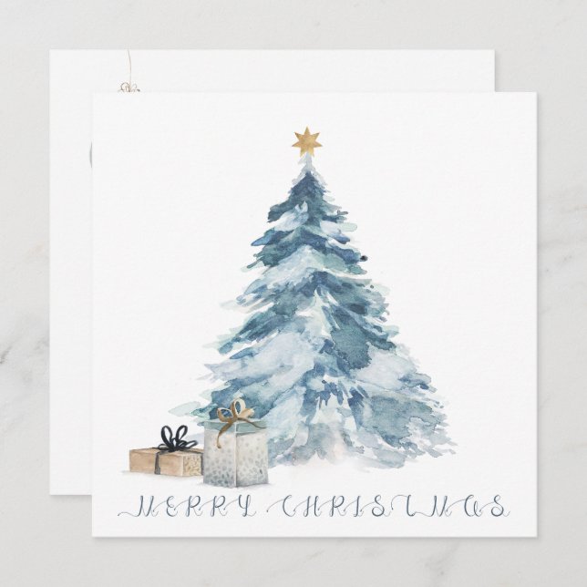 Tarjeta Estrella dorada de acuarela de árbol de Navidad an (Anverso / Reverso)