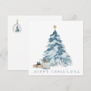 Tarjeta estrella dorada de acuarela de árbol de Navidad vi
