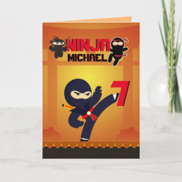Tarjeta Estrella guerrera de cine de NINJA pateando a niño