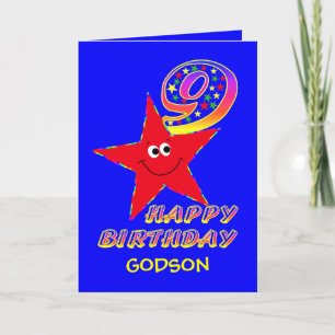 Tarjeta Estrella Roja 9 cumpleaños para Godson