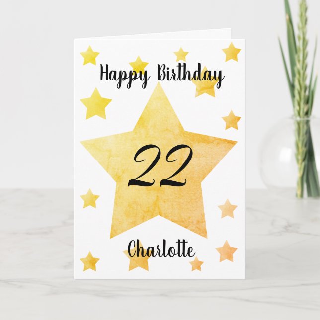 Tarjeta Estrellas acuarelas 22º cumpleaños (Anverso)
