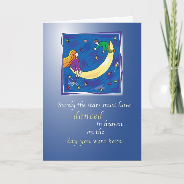 Tarjeta Estrellas bailadas en el cumpleaños del cielo (Anverso)