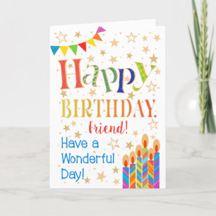 Tarjeta Estrellas, Banderín, Velas para Cumpleaños de Amig