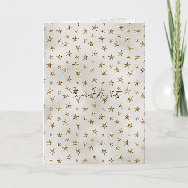 Tarjeta Estrellas Brillo Purpurina Oro Blanco Perla        (Anverso)