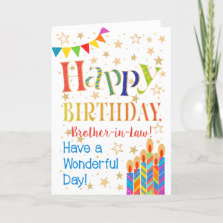 Tarjeta Estrellas, Bunting, velas Cumpleaños de cuñado