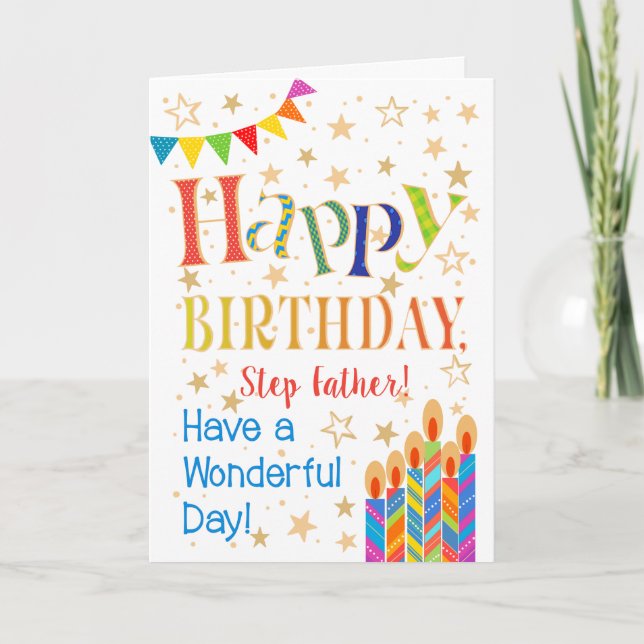 Tarjeta Estrellas, Bunting, velas por el cumpleaños del pa (Anverso)
