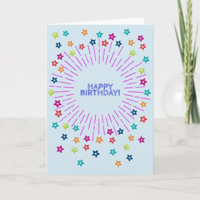 Tarjeta Estrellas coloridas en el feliz cumpleaños del (Anverso)