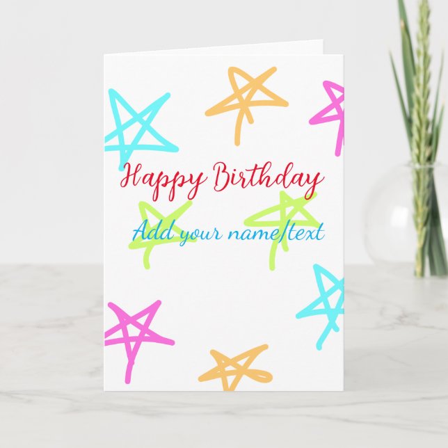 Tarjeta Estrellas coloridas feliz cumpleaños agregar nombr (Anverso)