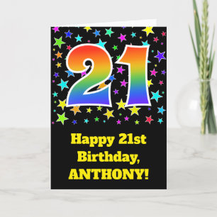 Tarjeta Estrellas coloridas + Patrón Arcoiris "21" Cumplea