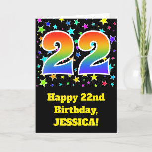 Tarjeta Estrellas coloridas + Patrón Arcoiris "22" Cumplea