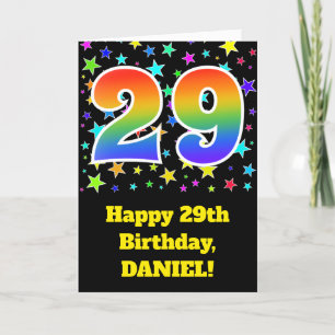 Tarjeta Estrellas coloridas + Patrón Arcoiris "29" Cumplea