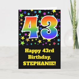 Tarjeta Estrellas coloridas + patrón arcoiris "43" Cumplea