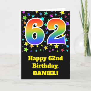 Tarjeta Estrellas coloridas + Patrón Arcoiris "62" Cumplea