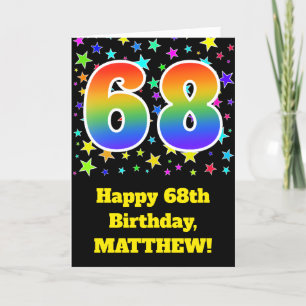 Tarjeta Estrellas coloridas + Patrón Arcoiris "68" Cumplea