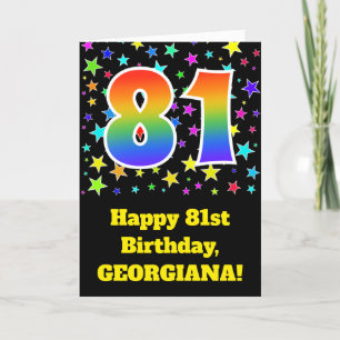 Tarjeta Estrellas coloridas + Patrón Arcoiris "81" Cumplea