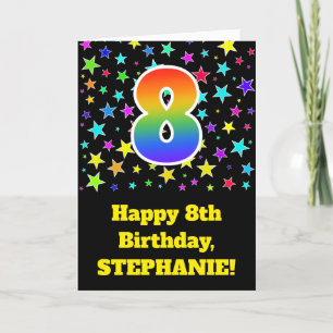 Tarjeta Estrellas coloridas + Patrón Arcoiris "8" Cumpleañ