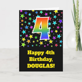 Tarjeta Estrellas Coloridas + Patrón de Arcoíris "4" Cumpl