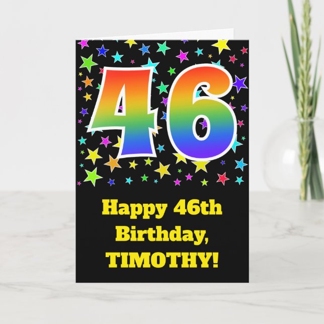 Tarjeta Estrellas Coloridas + Patrón de Arcoíris Cumpleaño (Anverso)