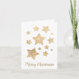 Tarjeta Estrellas con brillo de oro Feliz Navidad blanco