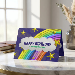 Tarjeta Estrellas De Arcoiris Y Nube Feliz Cumpleaños Para