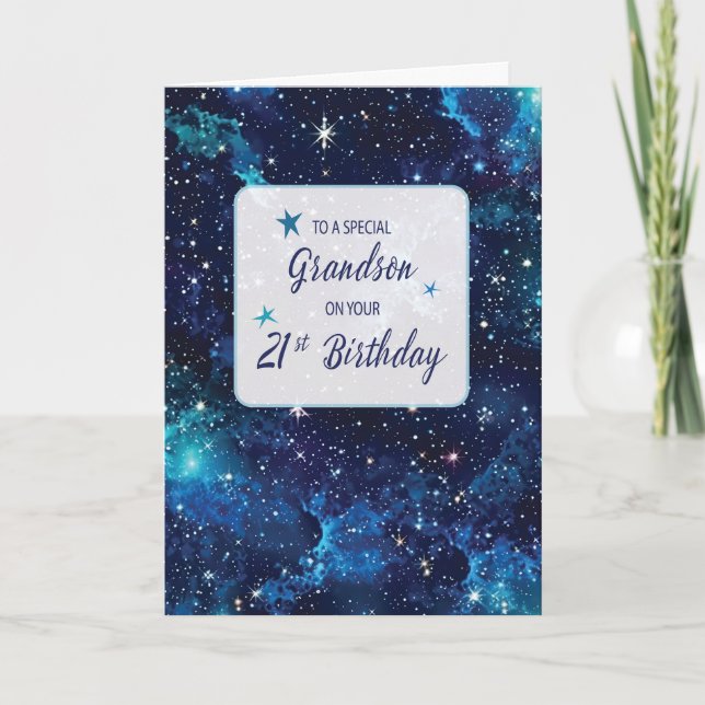 Tarjeta Estrellas de cumpleaños número 21 en Galaxy Sky (Anverso)