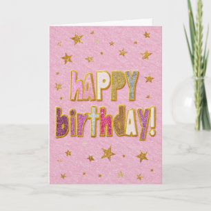 Tarjeta Estrellas de cumpleaños rosadas