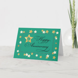 Tarjeta Estrellas de efecto verde dorado del noveno aniver