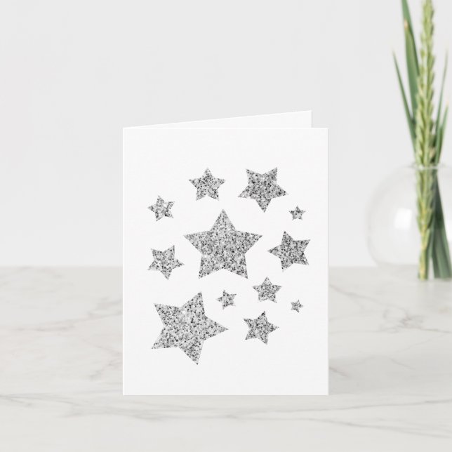 Tarjeta Estrellas de esparkle Navidades gris plateado (Anverso)