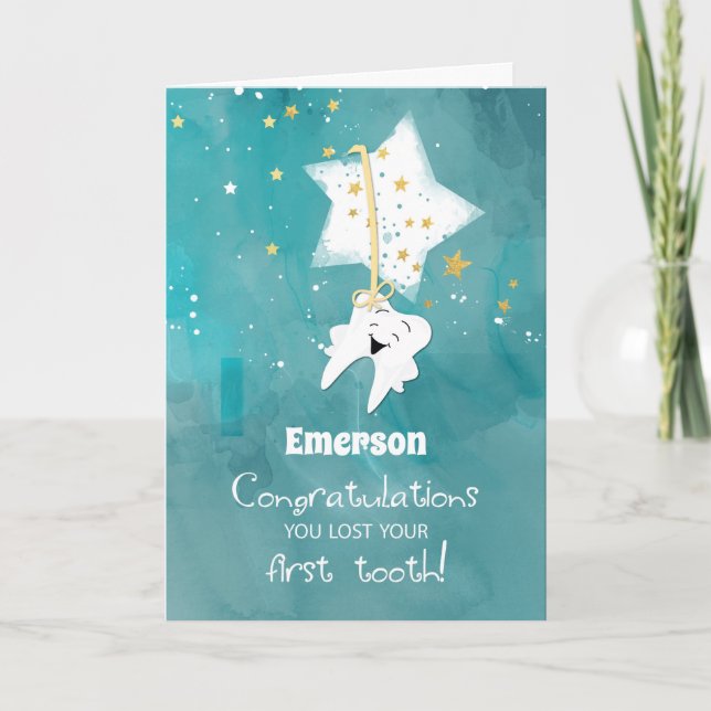 Tarjeta Estrellas de felicitaciones por los primeros dient (Anverso)