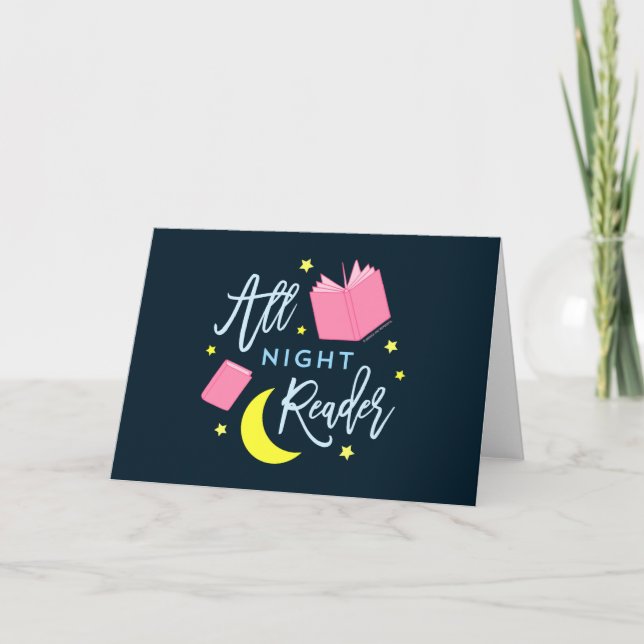 Tarjeta Estrellas de la luna y libros rosas durante toda l (Anverso)