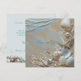 Tarjeta Estrellas de mar conchas perlas Saludos y Mares