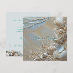Tarjeta Estrellas de mar conchas perlas Saludos y Mares