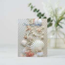 Tarjeta Estrellas de mar Saludos Coral Rosa Perlas