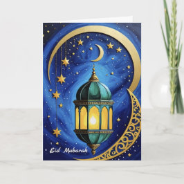 Tarjeta Estrellas de media luna y luna de Eid