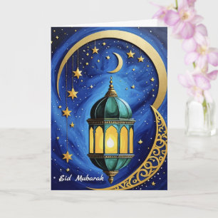 Tarjeta Estrellas de media luna y luna de Eid
