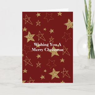 Tarjeta Estrellas de Navidad de Purpurina Dorada Roja