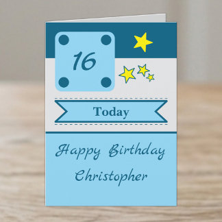 Tarjeta estrellas de nombre azules cumpleaños 16