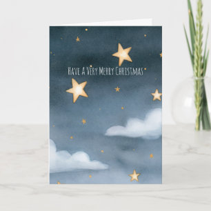Tarjeta Estrellas Doradas Nubes Nieve Navidad Cielo