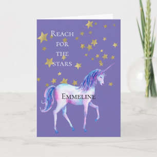 Tarjeta Estrellas Doradas Unicornio Púrpura