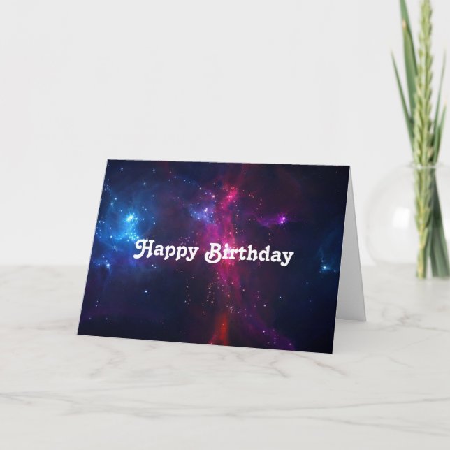 Tarjeta Estrellas espaciales cósmicas y cumpleaños feliz d (Anverso)