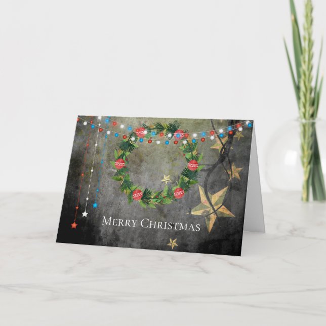 Tarjeta Estrellas patrióticas y luces ~ Feliz Navidad (Anverso)