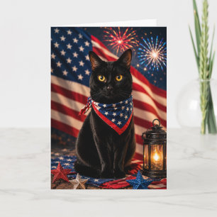 Tarjeta Estrellas, Rayas y Bigotes (Gato Negro 4 de Julio)