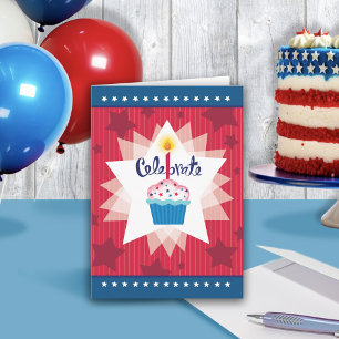 Tarjeta Estrellas Rojas Blancas Azules Stripes Cupakes Cum