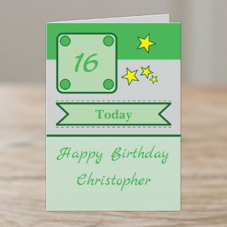 Tarjeta estrellas verdes nombre 16 cumpleaños